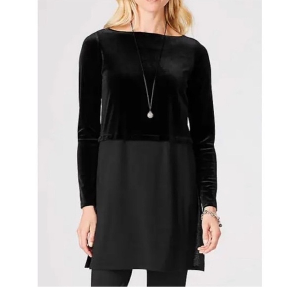 J.JILL BLACK VELVET MIXED MEDIA LONG SLEEVE TUNIC TOP SIZE XL NWT - Picture 1 of 11